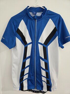 Crivit Men's Blue Cycling Jersey Size Large – Short Sleeve Full Zip Bike Shirt